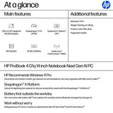 HP ProBook 4 G1q Next Gen AI PC Copilot+ PC Snapdragon X1-26-100 Laptop 35.6 cm (14") WUXGA 16 GB LPDDR5x-SDRAM 512 GB SSD Wi-Fi 6E (802.11ax) Windows 11 Pro Silver