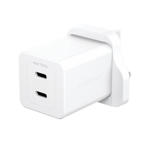 PanzerGlass empower™ by ® Turbo 45W Charger incl. 2 x USB-C | UK Plug | Silver White