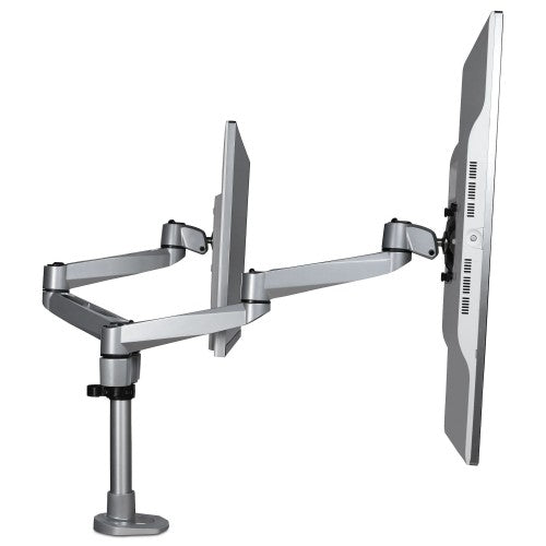 StarTech.com Desk Mount Dual Monitor Arm - Premium Articulating Monitor Arm - up to 30” VESA Mount Displays - Height Adjustable Monitor Mount - Rotate/Tilt/Swivel - Clamp/Grommet - Silver