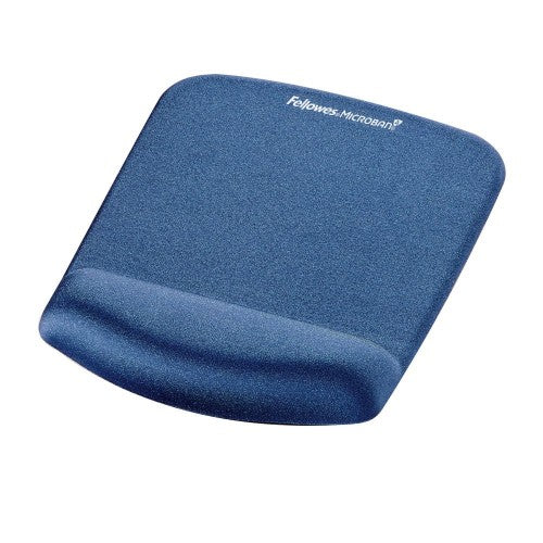 Fellowes Mouse Mat Wrist Support - PlushTouch Mouse Pad with Non Slip Rubber Base & Antibacterial Protection - Ergonomic Mouse Mat for Computer, Laptop, Home Office Use - Blue
