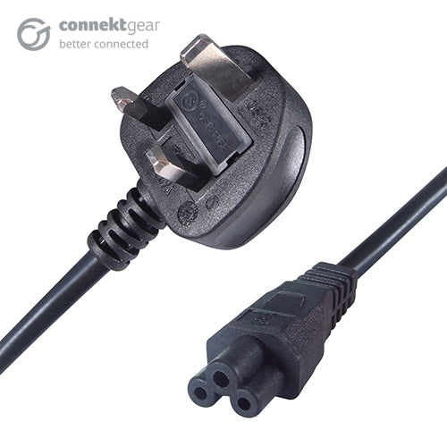 3m UK Mains Power Cable UK Plug to C5 (Cloverleaf) Socket