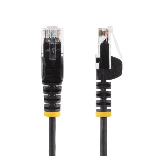 StarTech.com 25cm Black Slim CAT6 Ethernet Cable, Snagless, 100W PoE, UTP, LSZH, 28AWG Pure Bare Copper Wire, Slim RJ45 Network Patch Cord w/Strain Reliefs, Individually Tested