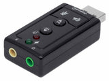 Manhattan USB-A Sound Adapter, USB-A to 3.5mm Mic-in and Audio-Out ports, 480 Mbps (USB 2.0), 7.1-Channel Virtual 3D Surround Sound, Internal Amplifier and Volume Controls, Hi-Speed USB, Three Year Warranty, Equivalent to ICUSBAUDIO7.