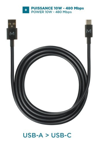 Mobilis 020013 USB cable 1 m USB A USB C 0.48 Gbit/s 10 W Black