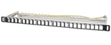 Intellinet 19" 24-Port Shielded Blank Patch Panel, 0.5U, Unloaded 19-inch Rackmount Keystone Panel for High-density Installations, Removable Cable-Management Bar, Black