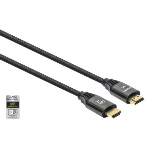 Manhattan HDMI 8K@60Hz Cable with Ethernet, 2m, Certified, Suitable for ALL 8K, 4K & 1080p/HD uses - when upgrading now or have it ready for when you need it, Male to Male, Black, 4K@120Hz, Ultra HD 4k x 2k, Lifetime Warranty, Ultra High Speed