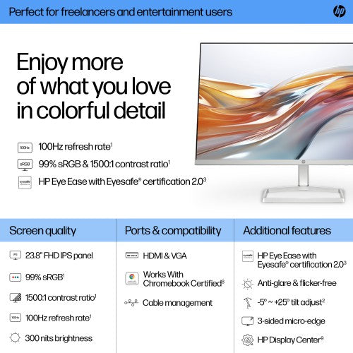 HP Series 5 23.8 inch FHD White Monitor - 524sw