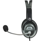 Manhattan Stereo Over-Ear Headset (3.5mm), Microphone Boom (padded), Adjustable Steel Headband, In-Line Volume Control, Ear Cushions, Std 2x 3.5mm stereo jack/plug for audio/mic use, cable 2.5m, 3 Year Warranty