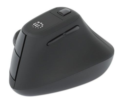 Manhattan Ergonomic Vertical Wireless Mouse (Right Handed), Black, Adjustable 800/1200/1600dpi, 2.4Ghz (effective range up to 10m), Six Button with Scroll Wheel, Nano USB-A receiver, AA battery (included), Three Year Warranty
