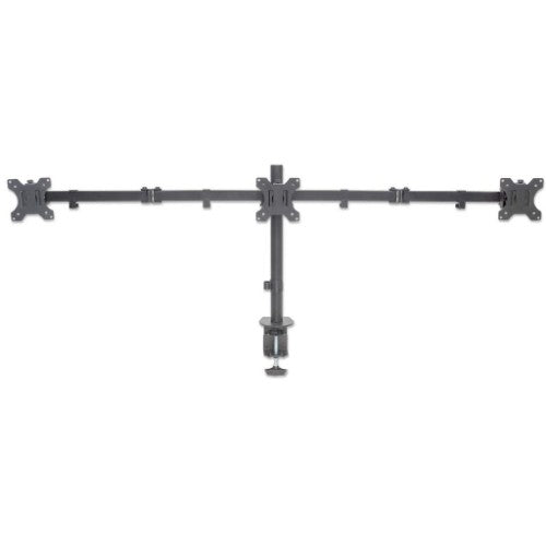 Manhattan Triple Desk Mount for TV & Monitors, For screens: 10" to 27", Clamp Assembly, VESA compatability: 75x75 and 100x100mm - check the dimensions of the four mounting holes on back of screen to ensure it fits, Max 7kg (each), Black, Bracket, Lifetime