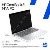 HP OmniBook 5 NGAI OmniBook 5 Next Gen AI 14-he0001na Copilot+ PC Snapdragon X1-26-100 Laptop 35.6 cm (14") 2K 16 GB LPDDR5x-SDRAM 512 GB SSD Wi-Fi 6E (802.11ax) Windows 11 Home Silver