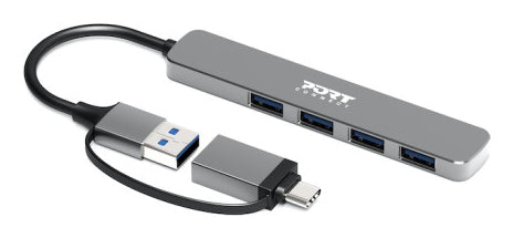 Port Designs 900161 interface hub USB 2.0 Type-A 5000 Mbit/s Silver