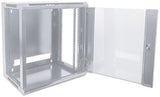 Intellinet 19" Network Cabinet - Wall Mount (Standard), 9U, 450mm Deep, Grey, Flatpack, Max 60kg, Suitable also for use on desk or floor, Usable Depth 260mm, Metal & Glass Door, Back Panel, Removeable Sides, Parts for wall install (eg screws/rawl plugs) n