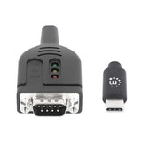 Manhattan USB-C to Serial Converter cable, 1m, Male to Male, Serial/RS232/COM/DB9, Prolific PL2303GT Chip, Black cable, Three Years Warranty