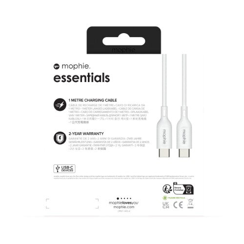 mophie essentials charging cables | 1M USB cable USB 2.0 USB C White
