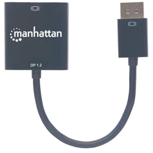 Manhattan DisplayPort 1.2a to DVI-D 24+1 Adapter Cable, 1080p@60Hz, 23cm, Male to Female, Active, Compatible with DVD-D, Black, Three Year Warranty, Equivalent to DP2DVIS