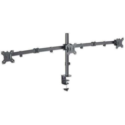Manhattan Triple Desk Mount for TV & Monitors, For screens: 10" to 27", Clamp Assembly, VESA compatibility: 75x75 and 100x100mm - check the dimensions of the four mounting holes on back of screen to ensure it fits, Max 7kg (each), Black, Bracket, Lifetime