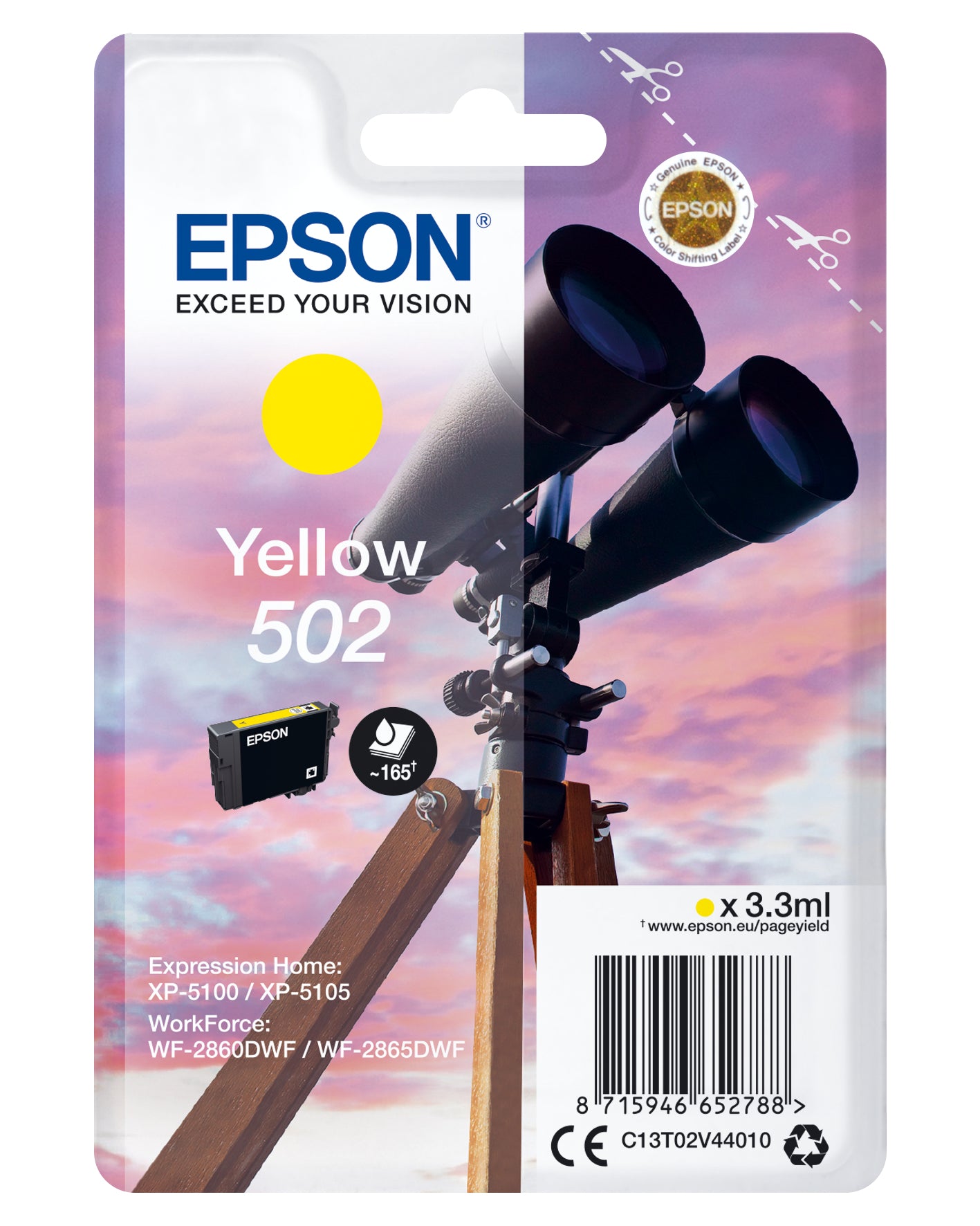 Epson C13T02V44010/502 Ink cartridge yellow, 160 pages 3,3ml for Epson XP 5100