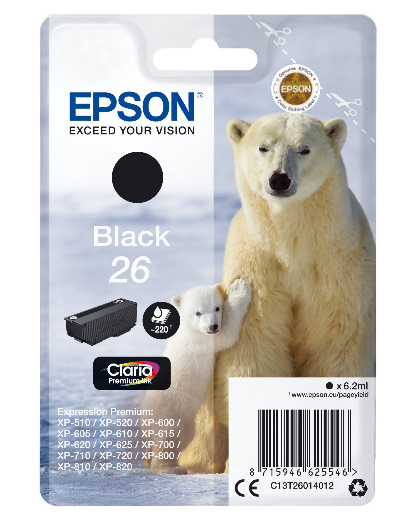 Epson C13T26014012/26 Ink cartridge black, 220 pages 6,2ml for Epson XP 600