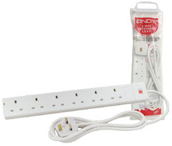 Lindy 5m 6-Way UK Mains Power Extension, White