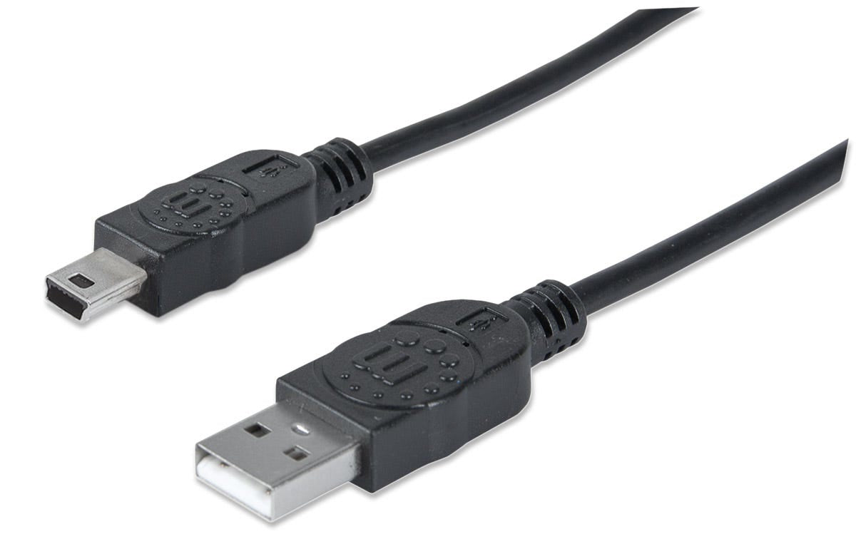 Manhattan USB-A to Mini-USB Cable, 1.8m, Male to Male, Black, 480 Mbps (USB 2.0), Equivalent to Startech USB2HABM2M (except 20cm shorter), Hi-Speed USB, Lifetime Warranty, Polybag