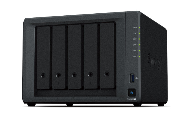 Synology DiskStation DS1522+ NAS/storage server Tower AMD Embedded R-Series SoC R1600 8 GB DDR4 DiskStation Manager Black  - Data Storage - Synology