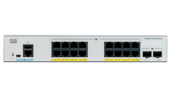 Cisco Catalyst 1000-16P-E-2G-L Network Switch, 16 Gigabit Ethernet PoE+ Ports, 120W PoE Budget, two 1 G SFP Uplink Ports, Fanless Operation, Enhanced Limited Lifetime Warranty (C1000-16P-E-2G-L)