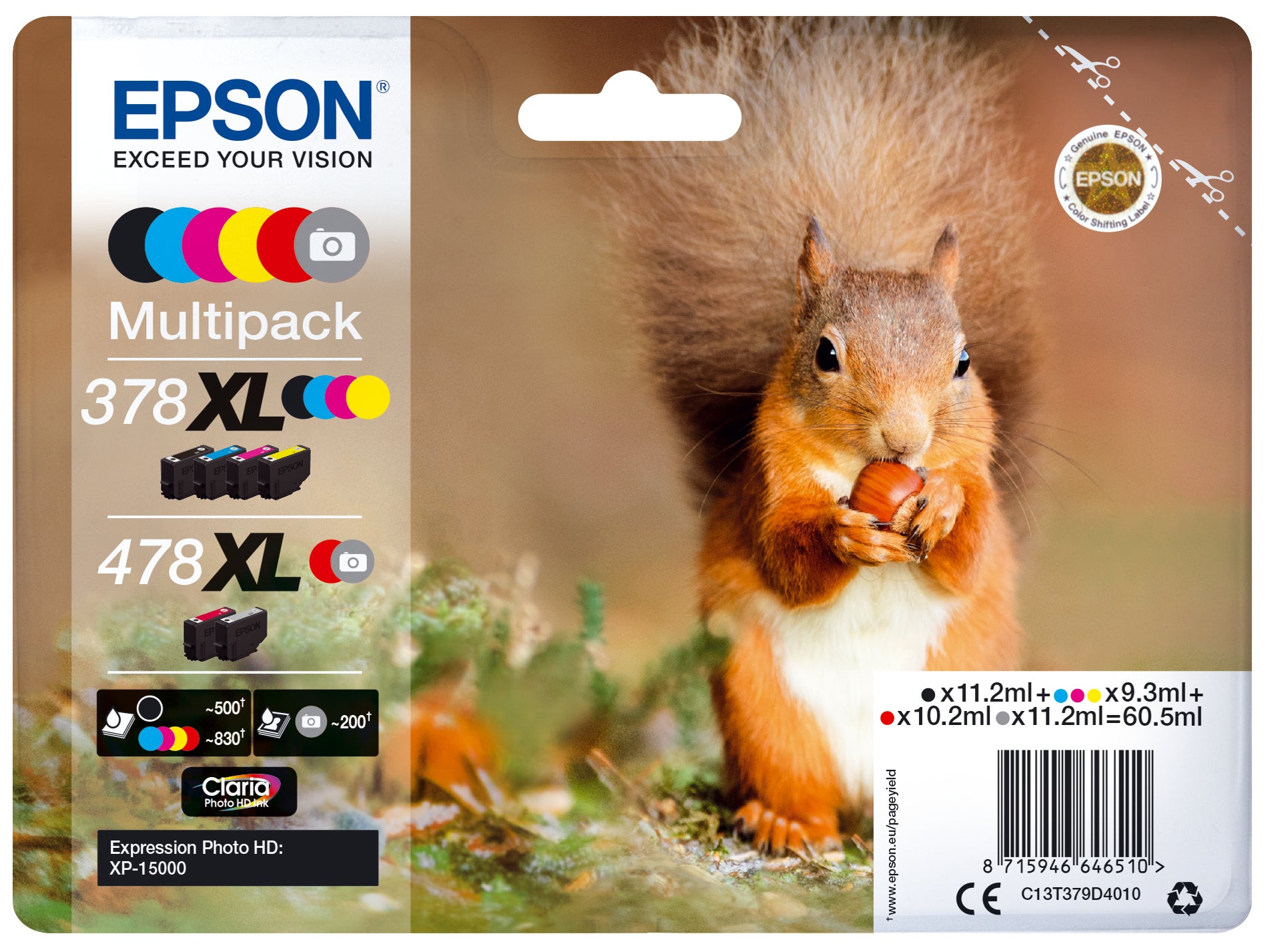 Epson C13T379D4010/378XL/478XL Ink cartridge multi pack high-capacity Bk,C,M,Y,R,GY 11,2ml +3x9,3ml + 10,2ml + 11,2ml Pack=6 for Epson XP 15000