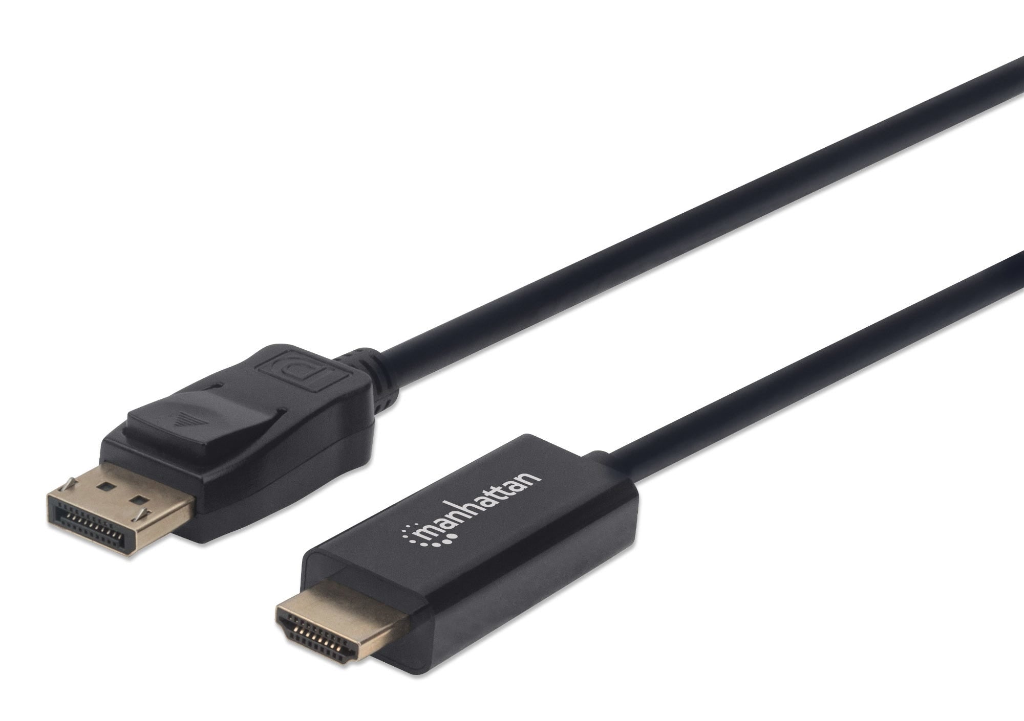 Manhattan DisplayPort 1.1 to HDMI Cable, 1080p@60Hz, 1.8m, Male to Male, DP With Latch, Black, Not Bi-Directional, Three Year Warranty, Polybag