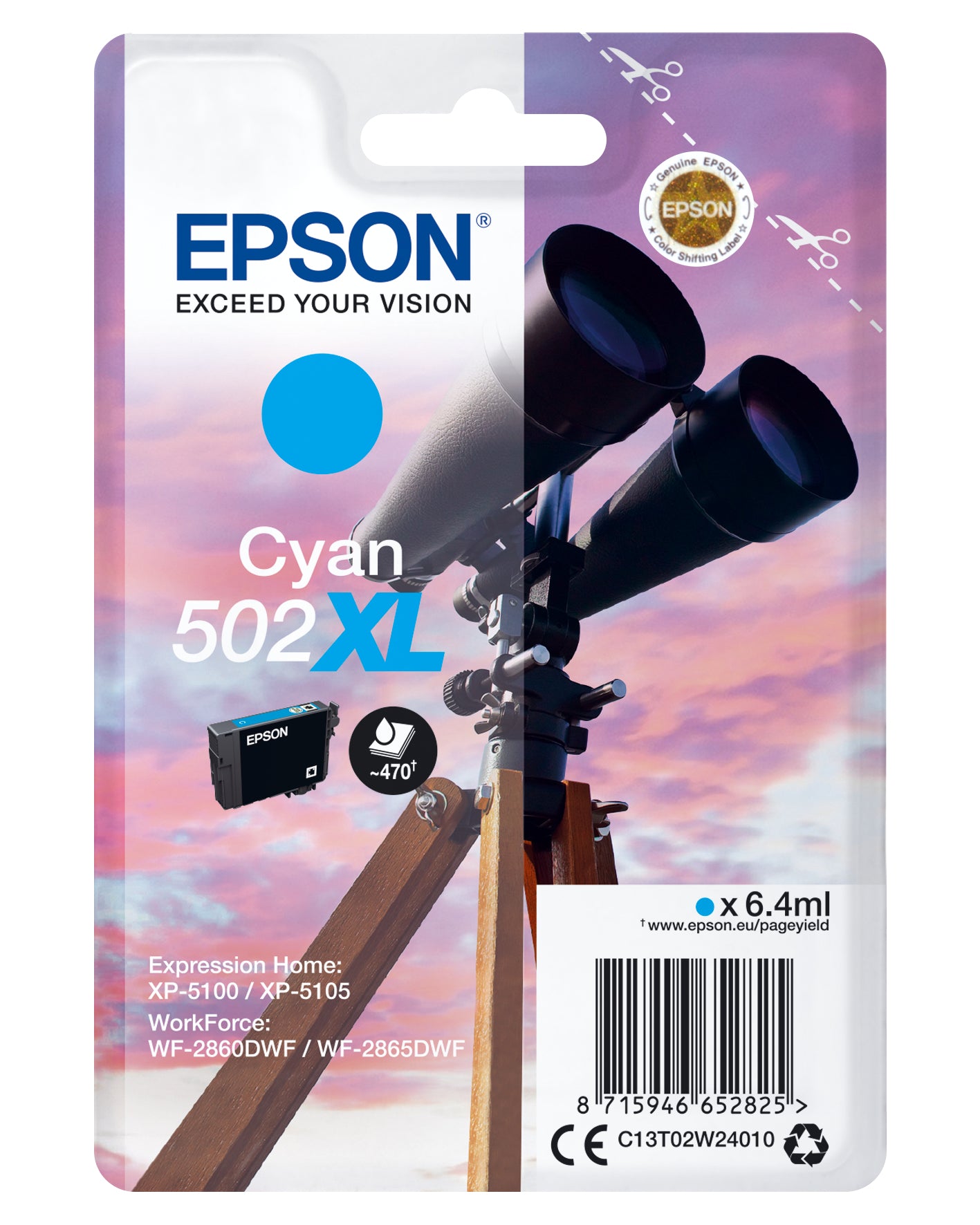 Epson C13T02W24010/502XL Ink cartridge cyan high-capacity, 470 pages 6,4ml for Epson XP 5100