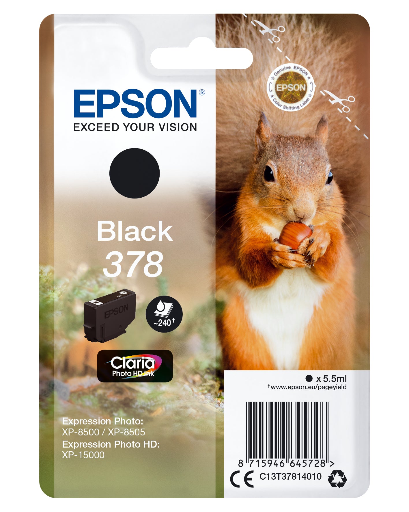 Epson C13T37814010/378 Ink cartridge black, 240 pages 5.5ml for Epson XP 15000/8000