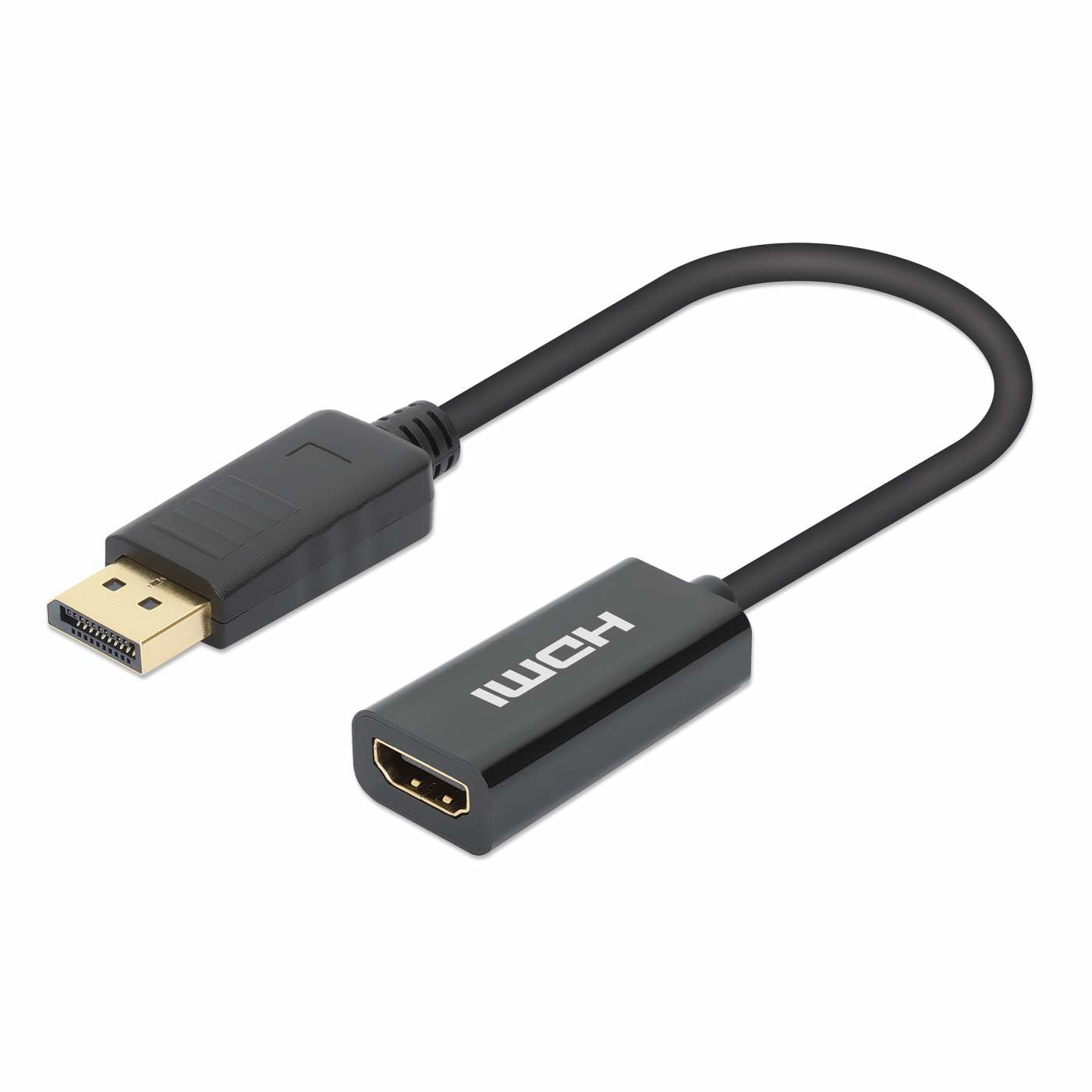 Manhattan DisplayPort 1.2 to HDMI Active Adapter, 4K@60Hz, 15cm, Male to Female, DP With Latch, Black, Not Bi-Directional, Three Year Warranty, Polybag