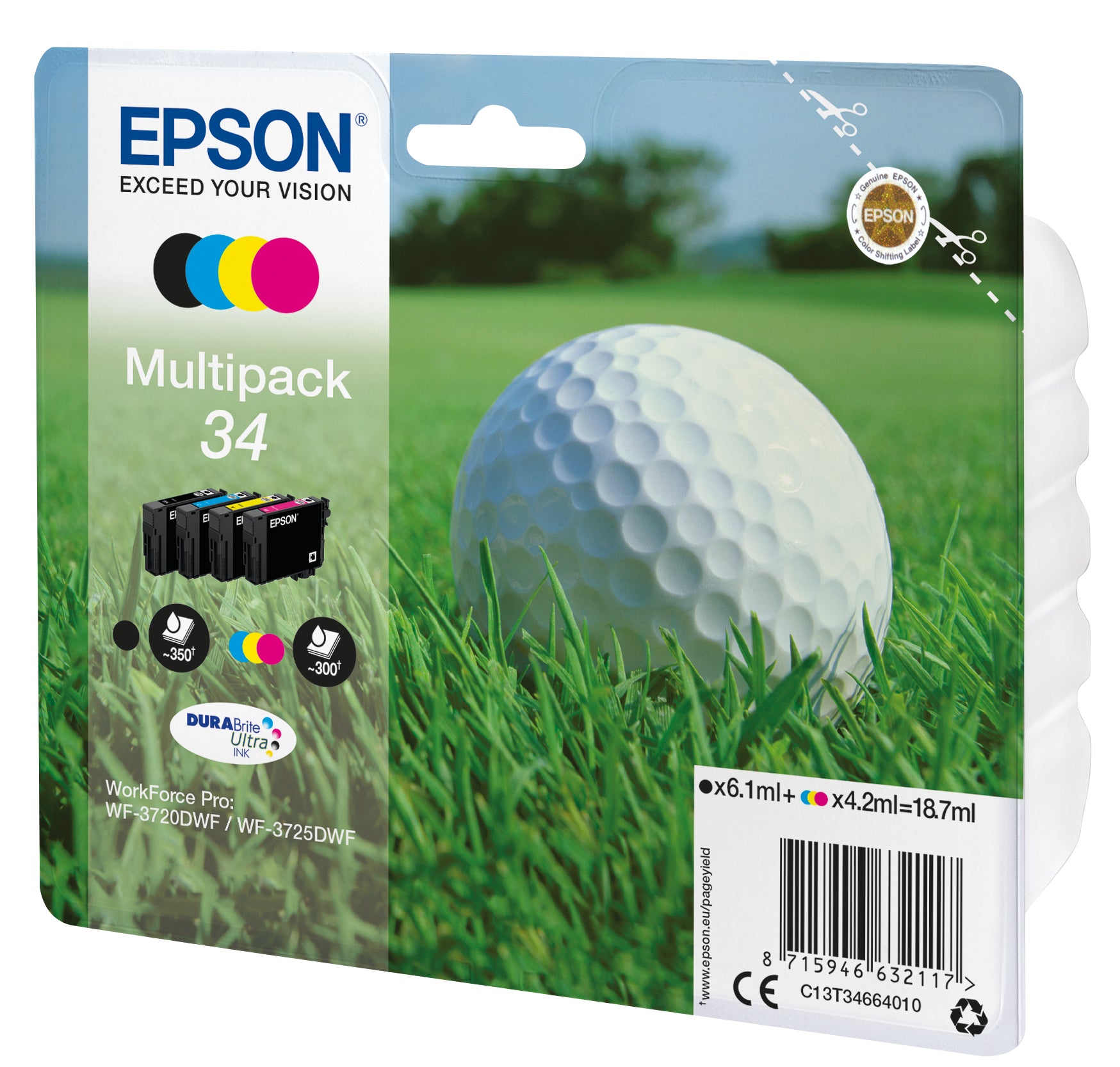 Epson C13T34664010/34 Ink cartridge multi pack Bk,C,M,Y 6,1ml + 3x4,2ml Pack=4 for Epson WF-3720