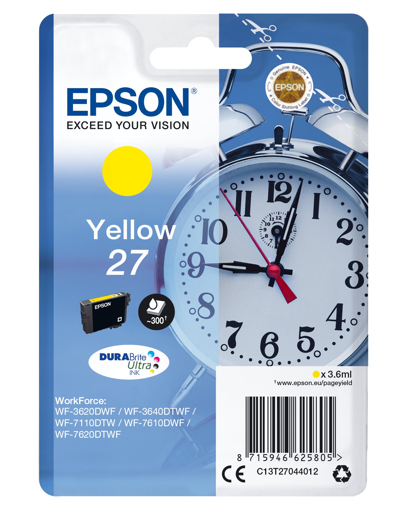 Epson C13T27044012/27 Ink cartridge yellow, 300 pages 3,6ml for Epson WF 3620