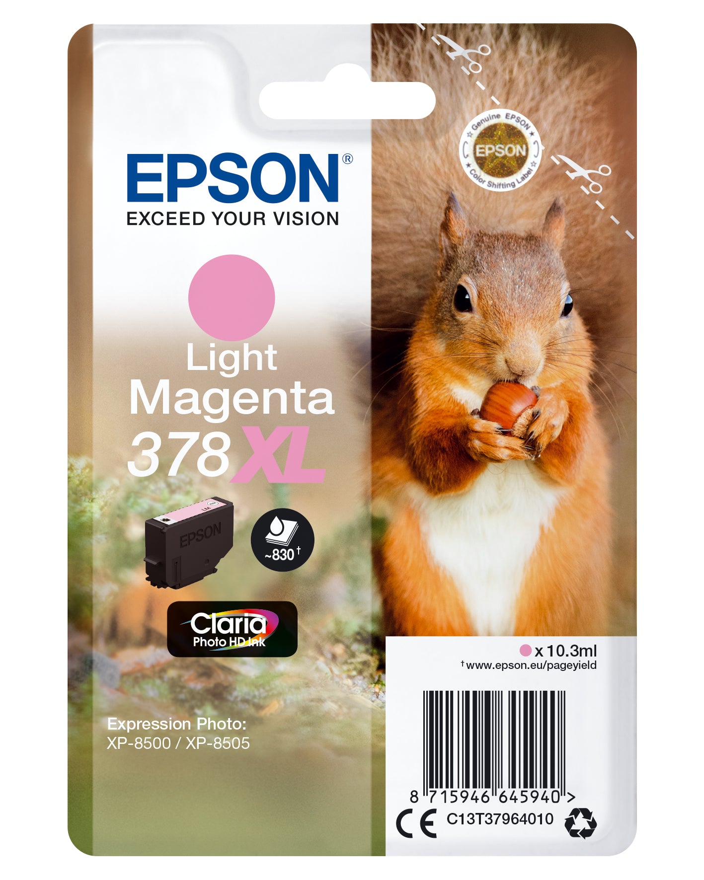 Epson C13T37964010/378XL Ink cartridge light magenta high-capacity, 830 pages 10,3ml for Epson XP 8000