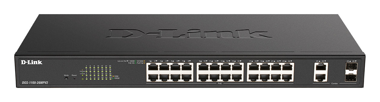 D-Link DGS-1100-26MPV2 network switch Managed L2 Gigabit Ethernet (10/100/1000) Power over Ethernet (PoE) Black