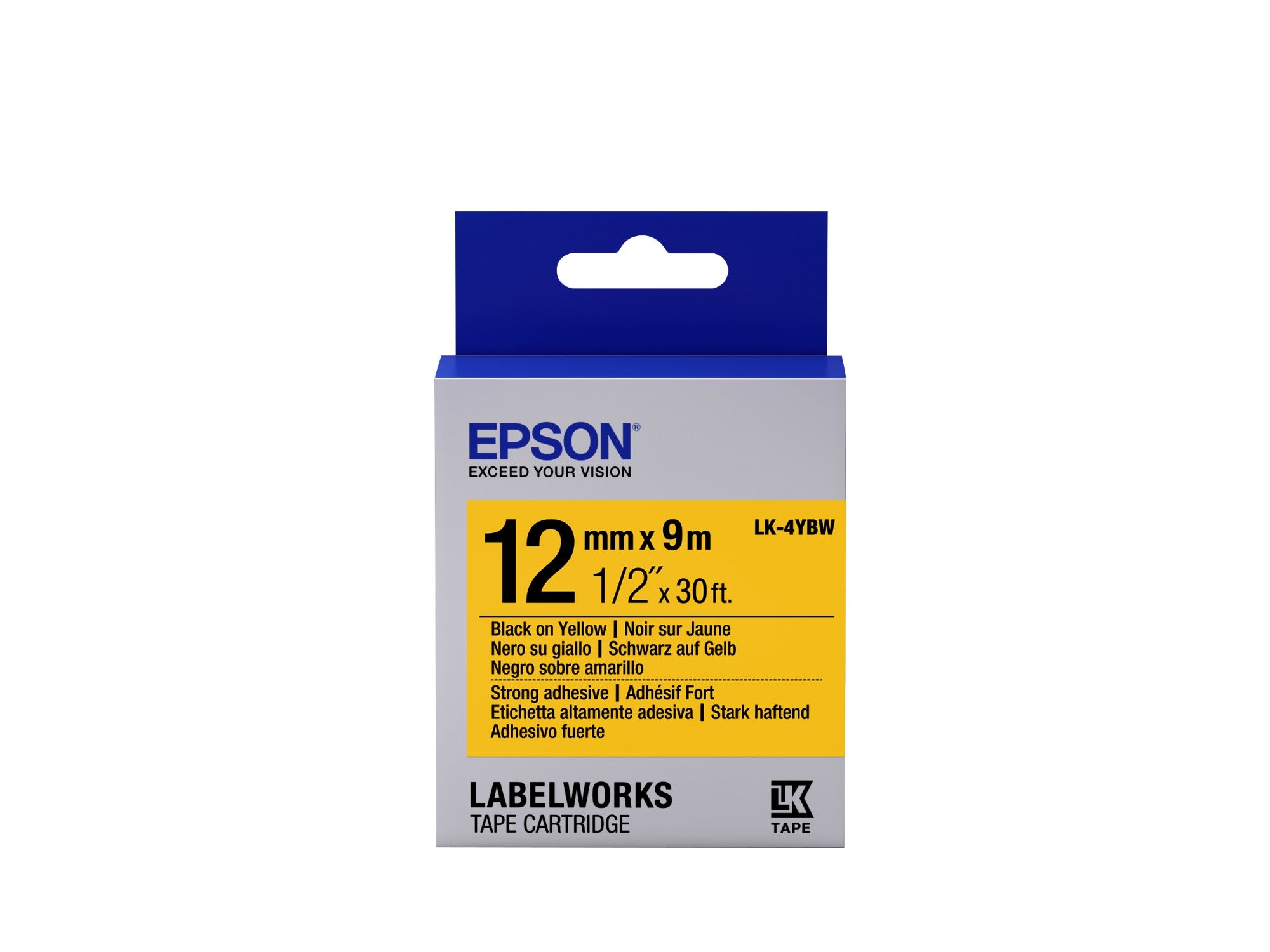 Epson C53S654014/LK-4YBW Ribbon black on yellow extra adhesive 12mm x 9m for Epson LabelWorks 4-18mm/36mm/6-12mm/6-18mm/6-24mm