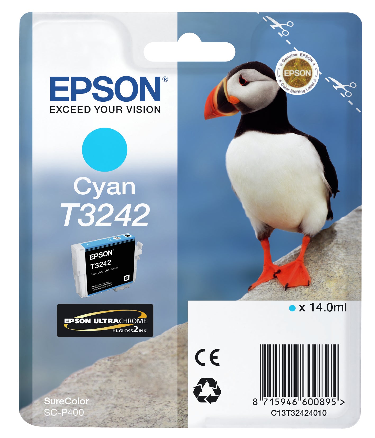Epson C13T32424010/T3242 Ink cartridge cyan, 980 pages 14ml for Epson SC-P 400