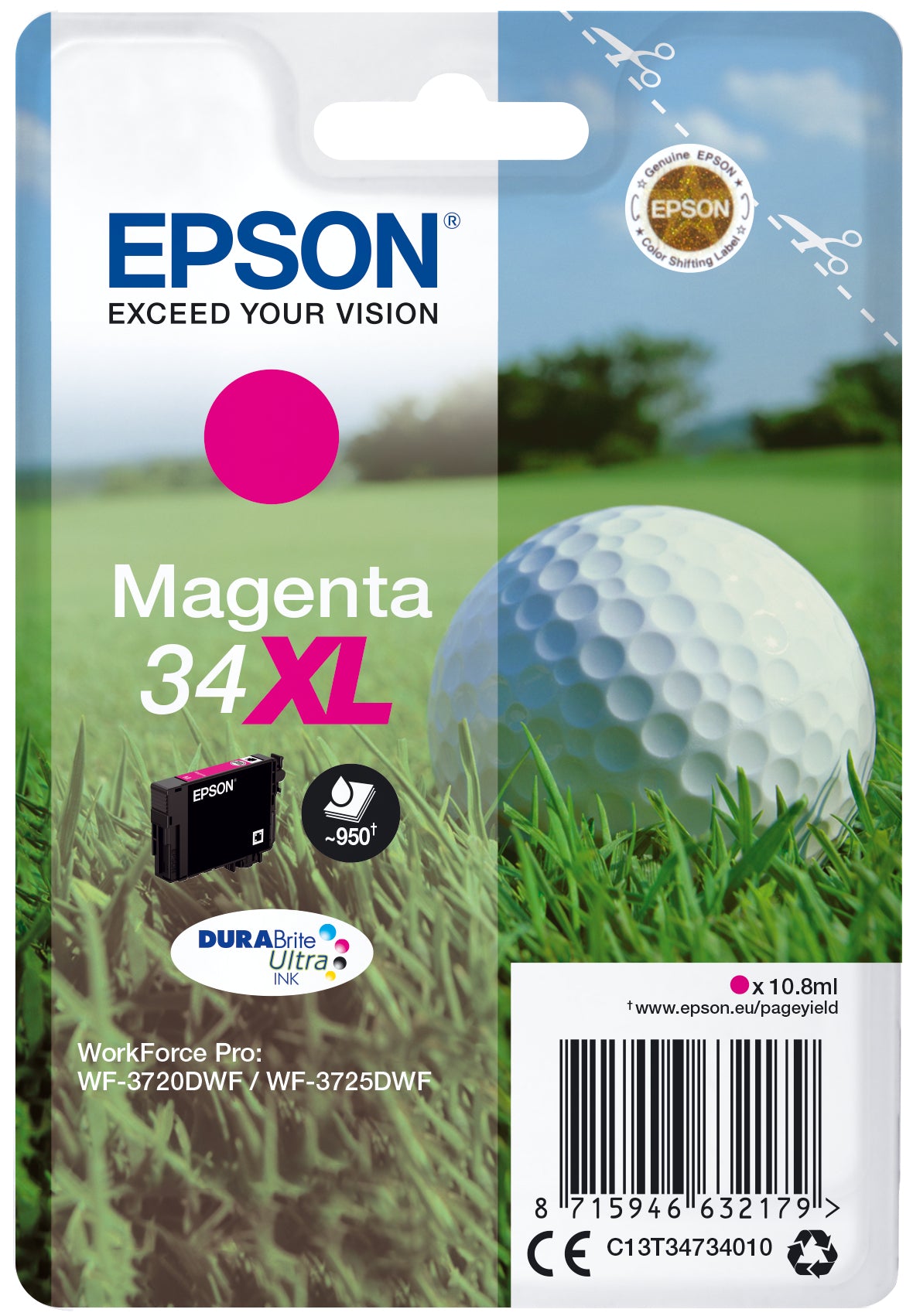 Epson C13T34734010/34XL Ink cartridge magenta high-capacity, 950 pages 10,8ml for Epson WF-3720