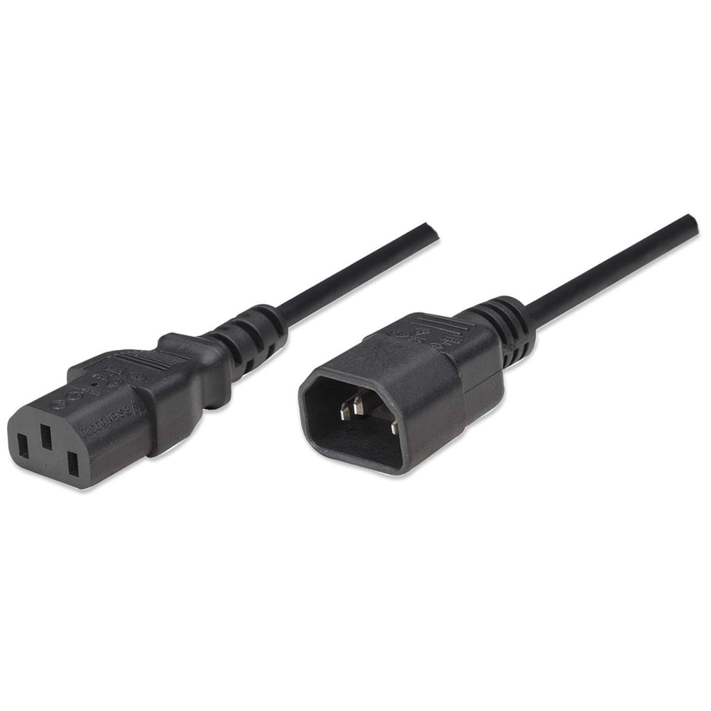 Manhattan Power Cord/Cable, C14 Male to C13 Female (kettle lead), Monitor to CPU, 1.8m, 10A, Black, Lifetime Warranty, Polybag
