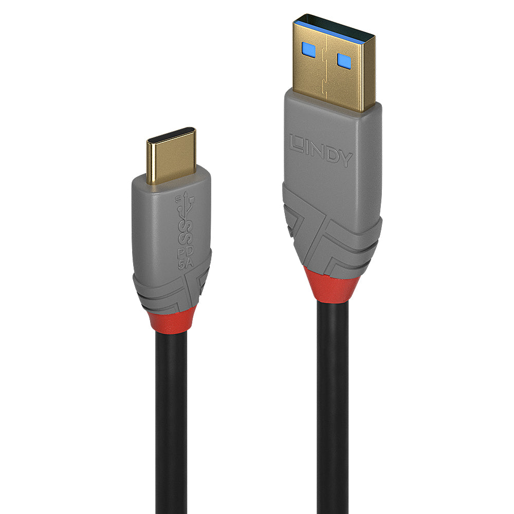 Lindy 1.5m USB 3.2 Type A to C Cable, 10Gbps, 5A, PD, Anthra Line