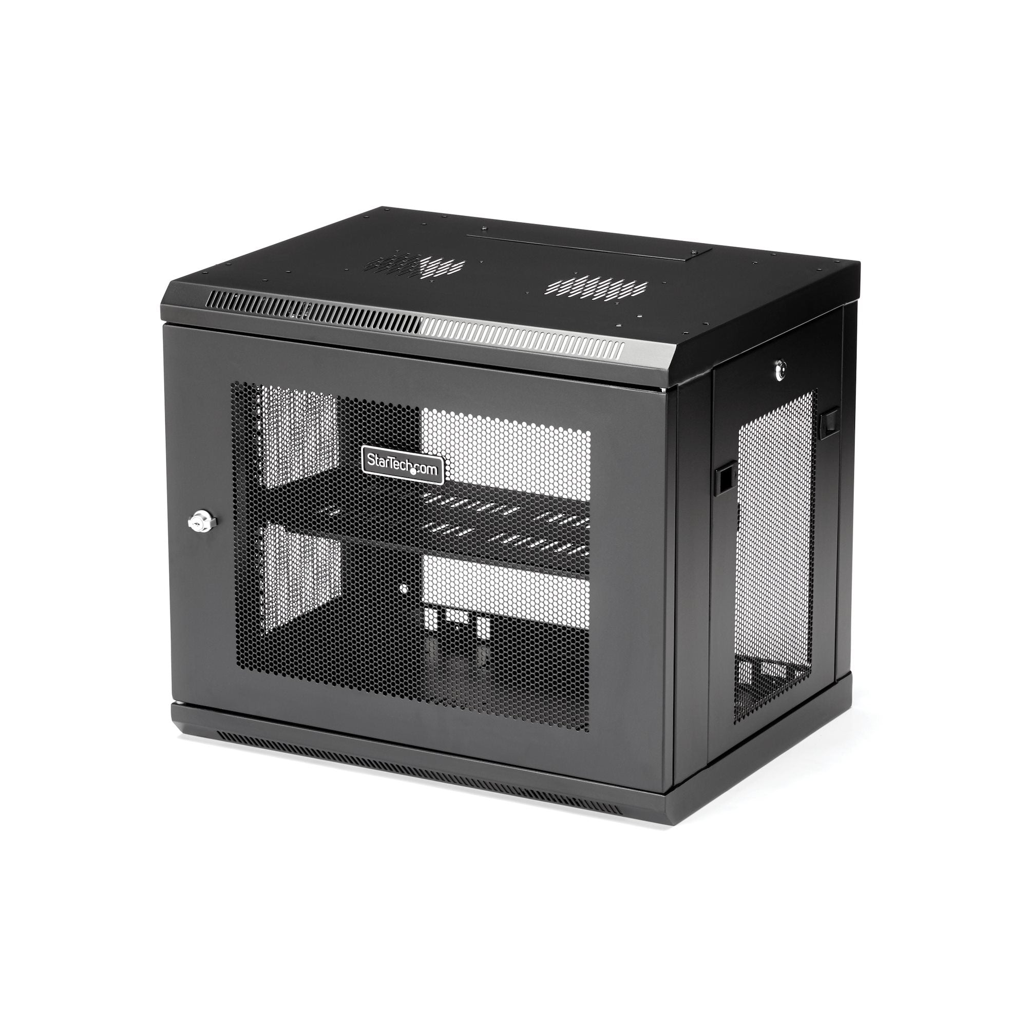 StarTech.com 2-Post 9U Wall Mount Network Cabinet with 1U Shelf, 19" Wall-Mounted Server Rack for Data / Networking / AV / Electronics / Computer Equipment, Small Vented Rack Enclosure