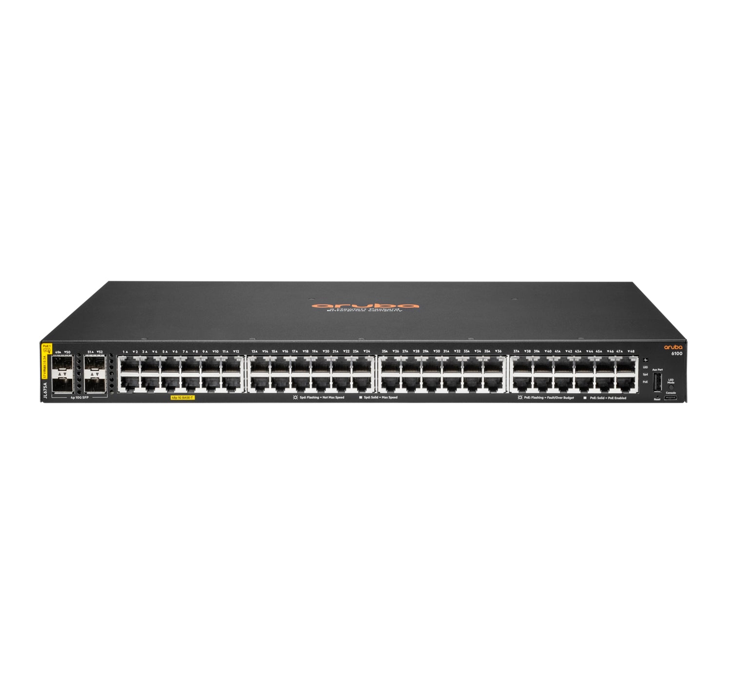 HPE Aruba Networking Aruba 6100 48G Class4 PoE 4SFP+ 370W Managed L3 Gigabit Ethernet (10/100/1000) Power over Ethernet (PoE) 1U Black  - Networking - HPE