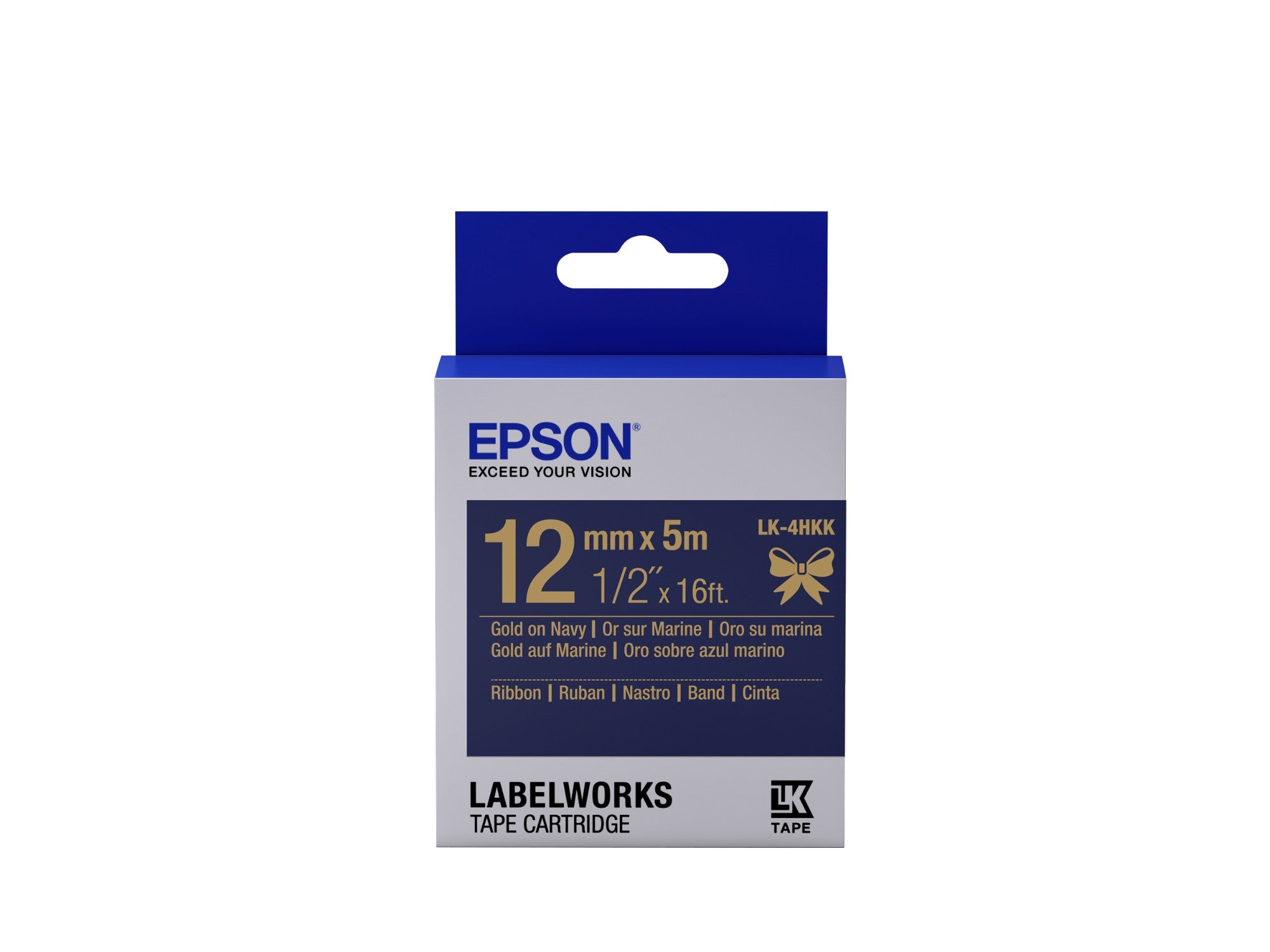 Epson C53S654002/LK-4HKK Ribbon gold on Navy blue 12mm x 5m for Epson LabelWorks LW-C 410/4-36mm/6-12mm/6-18mm/6-24mm