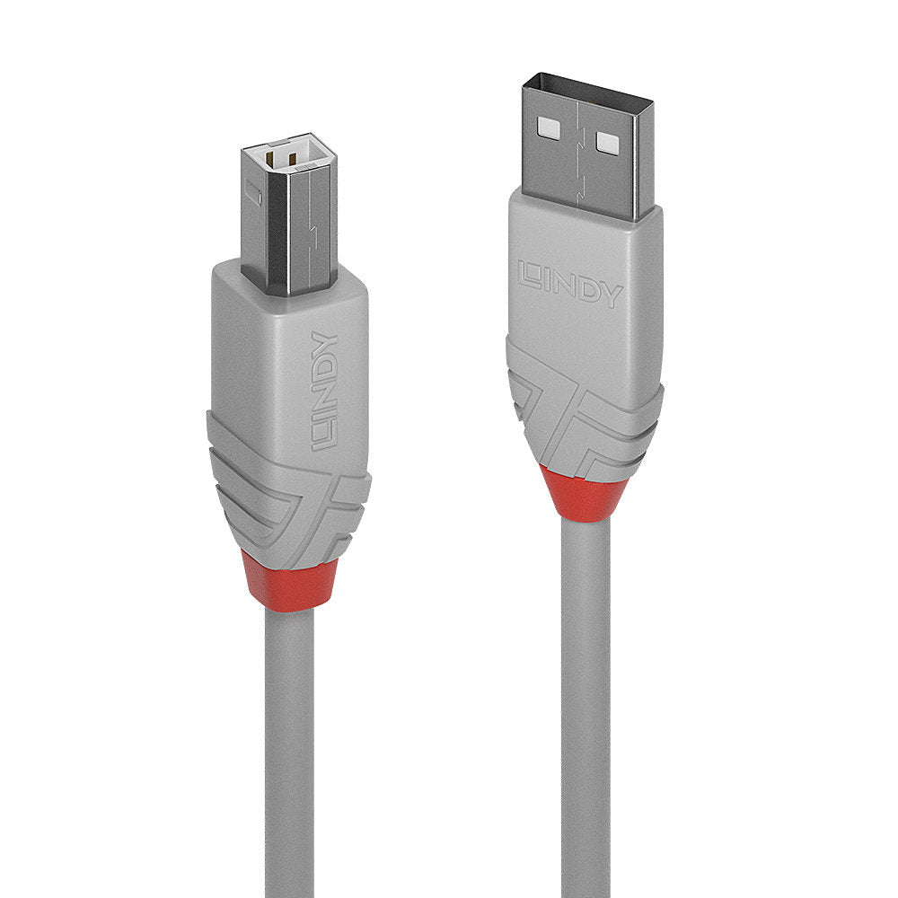 Lindy 3m USB 2.0 Type A to B Cable, Anthra Line, Grey  - Computer Cables - Lindy