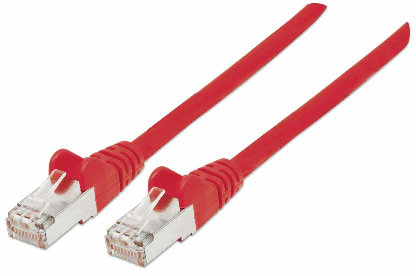 Intellinet Network Patch Cable, Cat7 Cable/Cat6A Plugs, 0.25m, Red, Copper, S/FTP, LSOH / LSZH, PVC, RJ45, Gold Plated Contacts, Snagless, Booted, Lifetime Warranty, Polybag