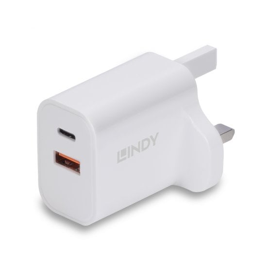 Lindy 30W USB Type A and C Charger UK Plug  - Batteries & Power Supplies - Lindy