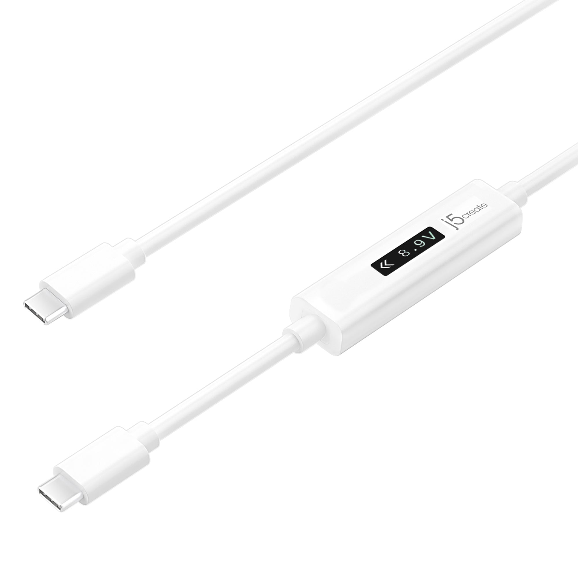 j5create JUCP14 USB-C™ 2.0 to USB-C™ Cable With OLED Dynamic Power Meter, White, 1.2 m