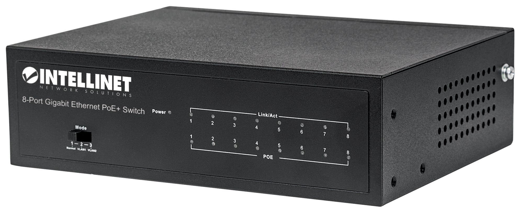 Intellinet 8-Port Gigabit Ethernet PoE+ Switch, IEEE 802.3at/af Power over Ethernet (PoE+/PoE) Compliant, 60 W, Desktop (UK power cord)
