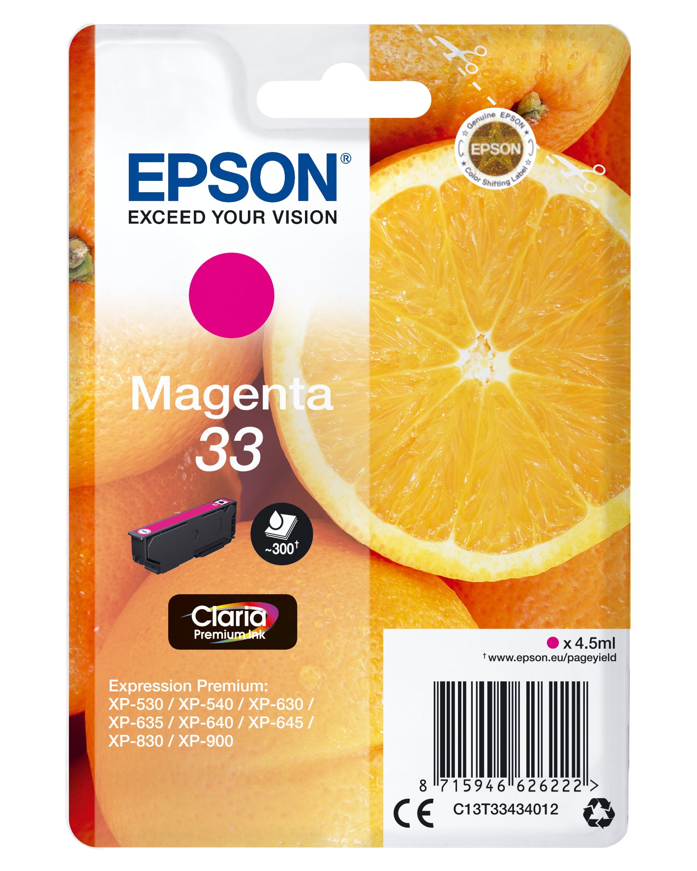 Epson C13T33434012/33 Ink cartridge magenta, 300 pages ISO/IEC 19752 4,5ml for Epson XP 530